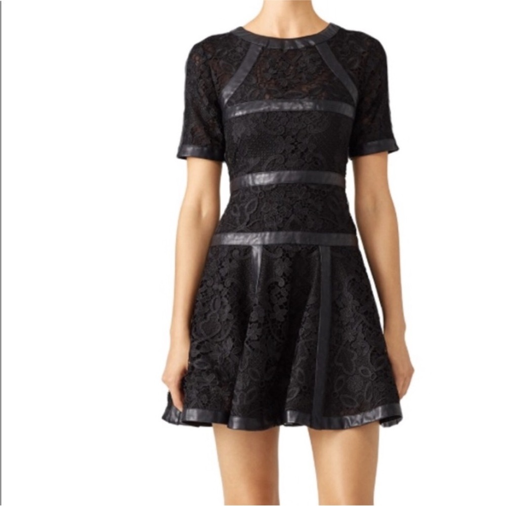 The Kooples Botanique Leather and Lace Fit Flare Mini Dress Black Size 32 0